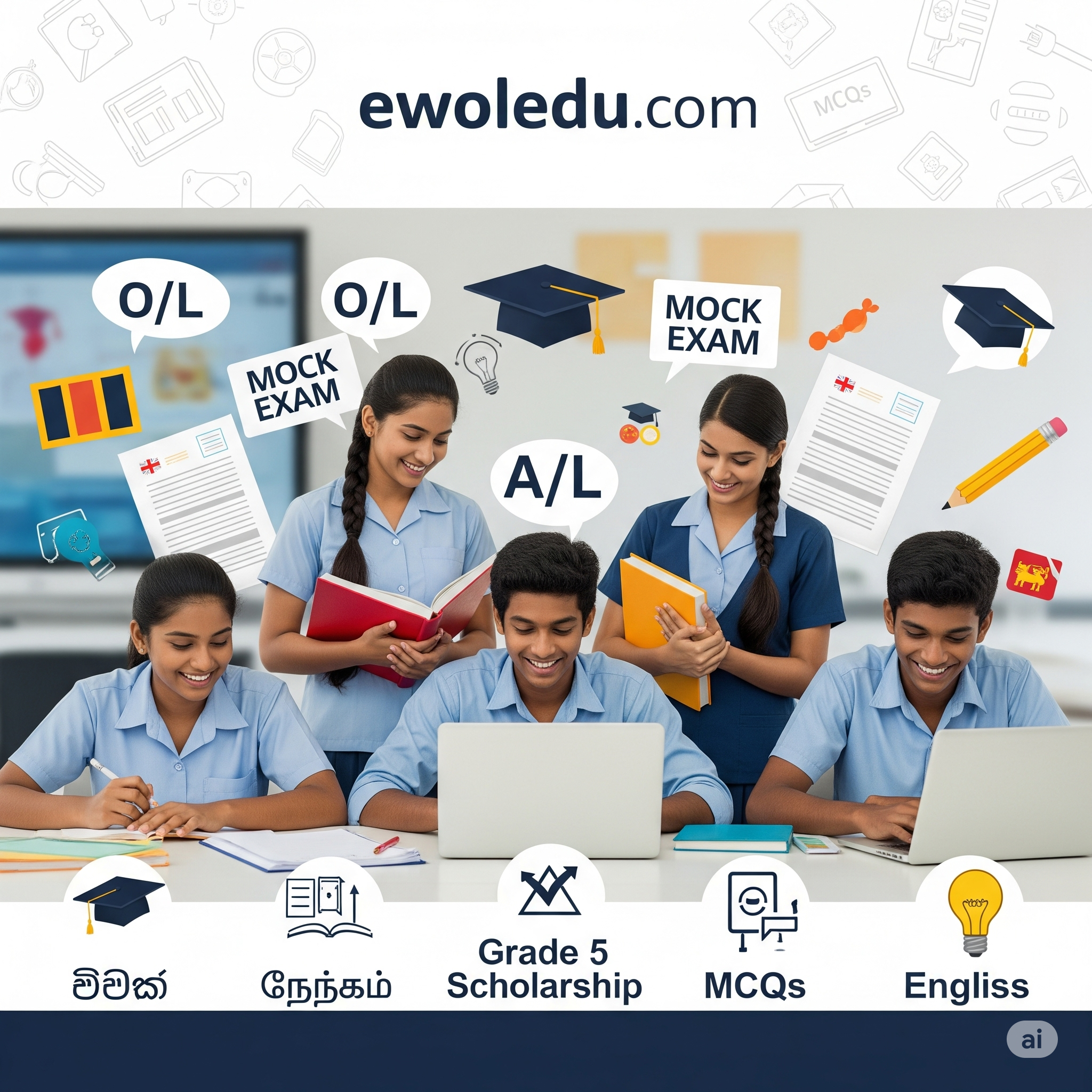 ewoledu banner, Sri Lanka online education, GCE O/L image, A/L exam prep, Grade 5 scholarship exam, students studying online, Sri Lankan students learning, free past papers image, model paper website, MCQ practice Sri Lanka, Sinhala medium study, Tamil medium education, English education Sri Lanka, digital learning platform, exam paper design, student e-learning image, e-learning banner Sri Lanka, school exam revision, online tutoring Sri Lanka, Sri Lanka school image, study app Sri Lanka, e-learning resources image, online classroom graphic, GCE exam resources, O/L maths image, A/L science visual, online education Sri Lanka, best learning website, e-learning infographic, Sri Lankan kids studying, educational website design, learning materials Sri Lanka, school study pack banner, education app promotion, education poster Sri Lanka, scholarship exam visual, MCQ exam image, Sinhala Tamil education, smart classroom image, revision paper banner, student laptop learning, mobile learning app, academic success Sri Lanka, GCE subjects Sri Lanka, school learning image, O/L ICT image, e-learning in Sri Lanka, study platform Sri Lanka, EWOL education tools, 2024 exam prep image